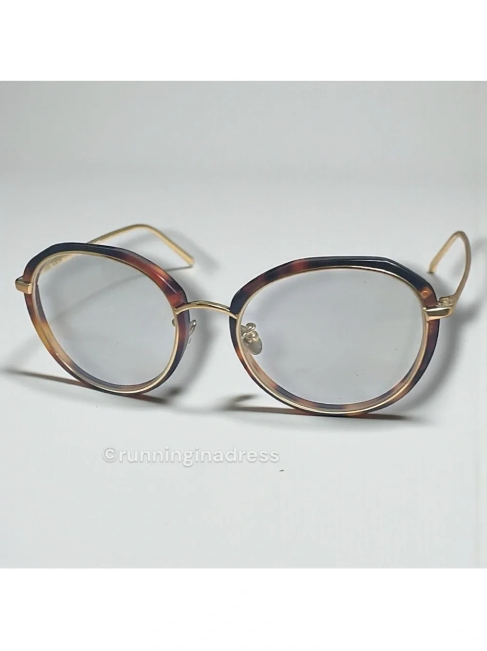 Linda Farrow LFL630 C2 Tortoiseshell Angular Round 22K Gold Glasses